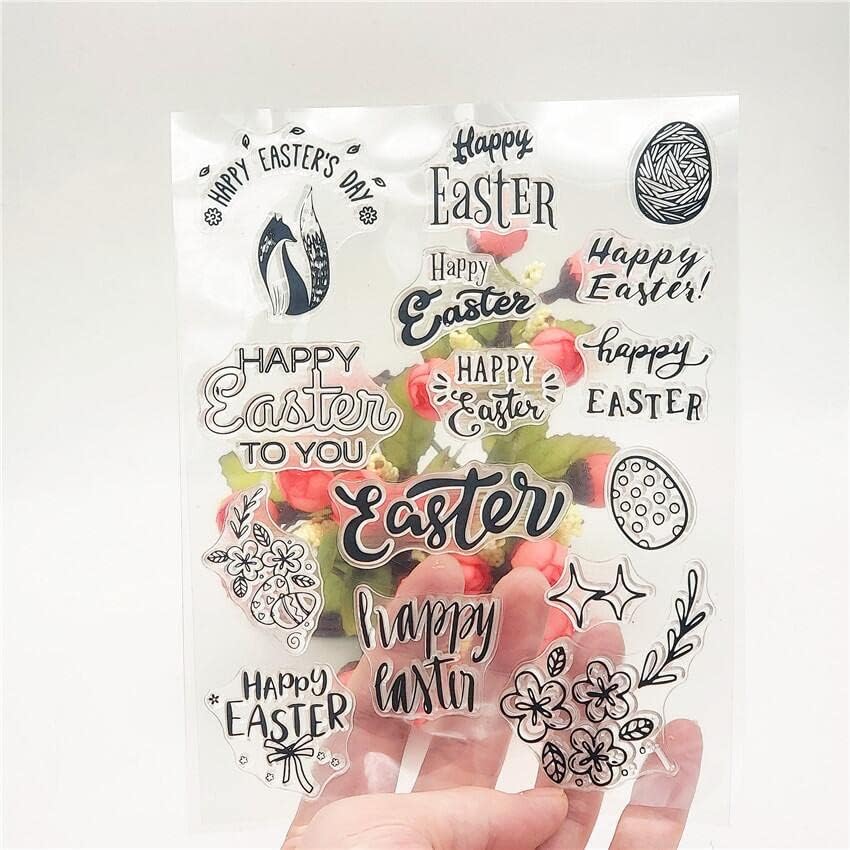 Miniatura 1 de NZJ Happy Easter Lindo conejo Fox palabras de Pascua sellos transparentes para hacer tarjetas y álbumes de recortes de bricolaje (palabras de Pascua