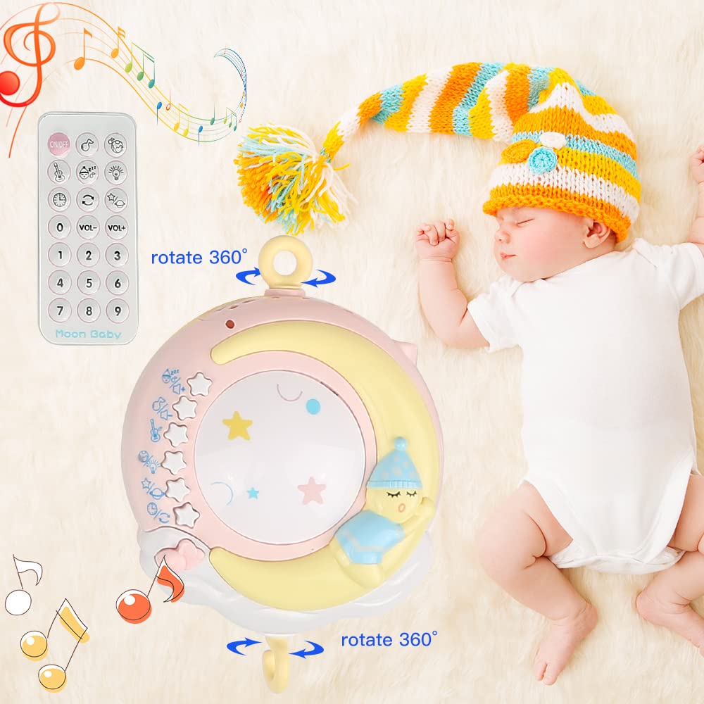 Móvil de Cuna Musical Para Bebé, Sonajero de Campana de la Cama de Proyección de Música Para Bebé, Cuna Desmontable con Música y Luces, Función de Temporizador
