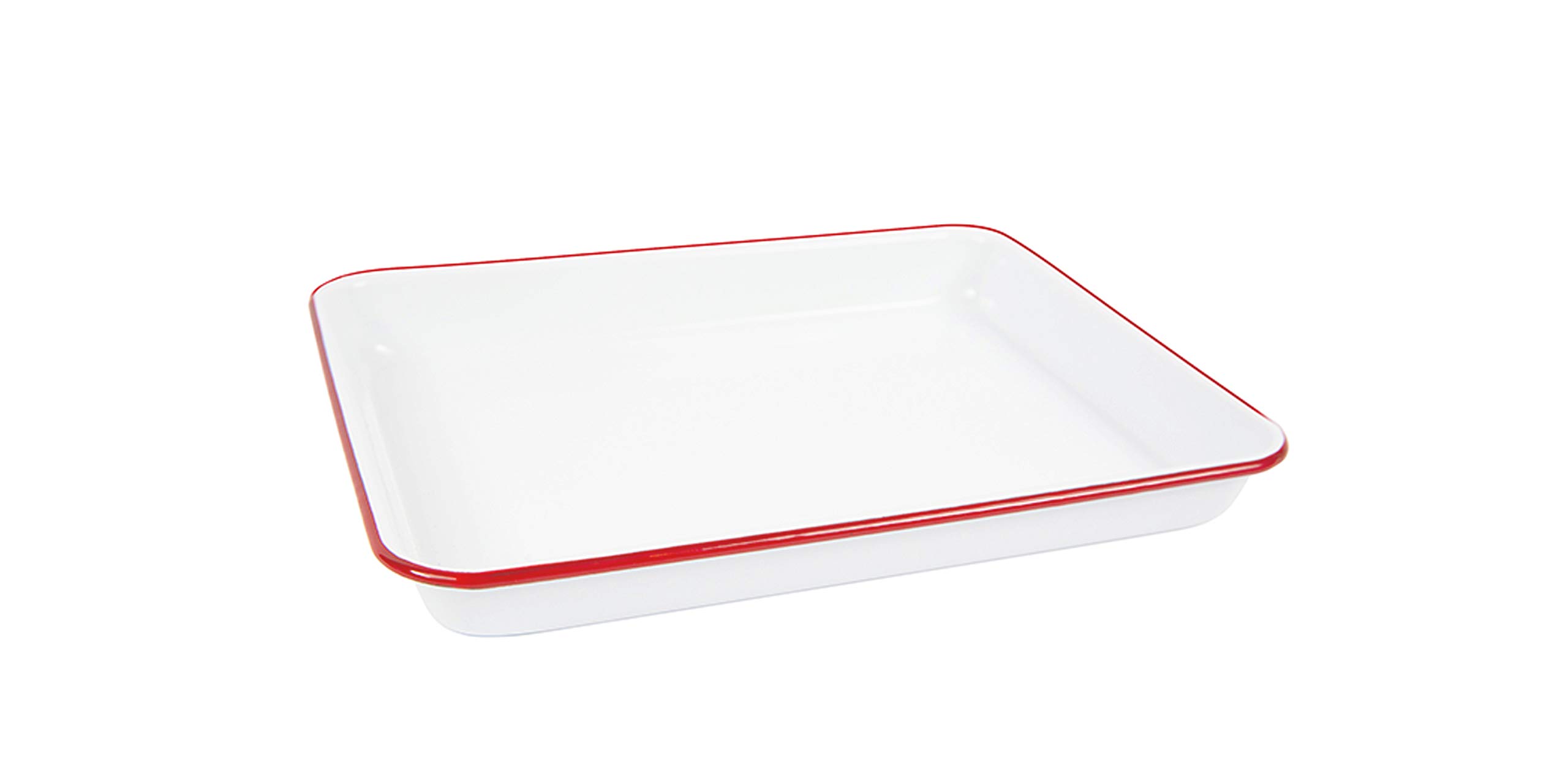 Enamelware Small Rectangular Tray, 11.25 x 9 inches, Vintage White/Red (Single)