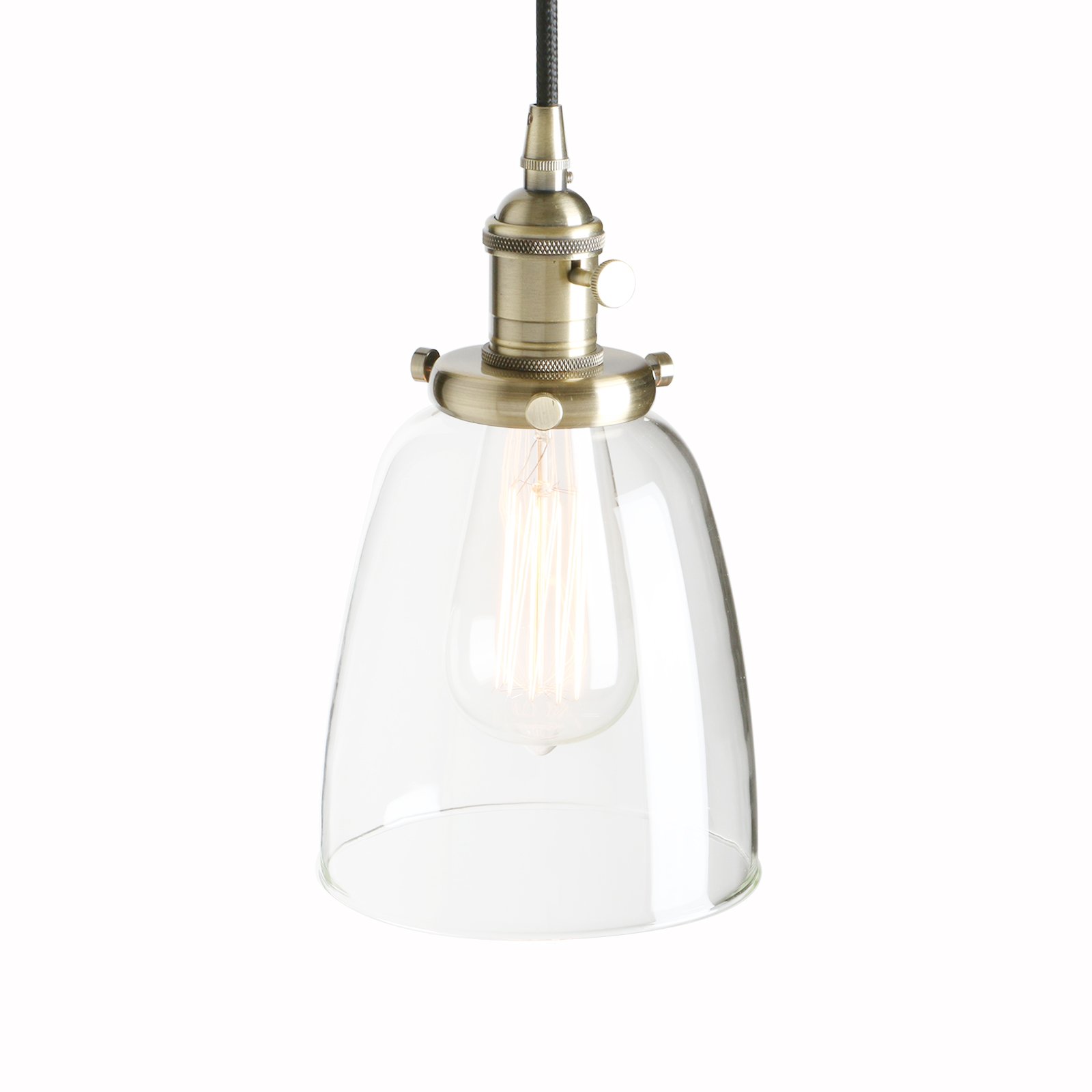 PathsOn Industrial Vintage Modern Edison Hanging Pendant Ceiling Light Fixture Loft Bar Kitchen Chandelier Decorative Lighting with Bell Clear Glass Light Shade E27 (Bronze)