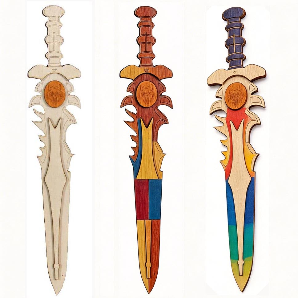 zonzxcv 3 PCS Handmade DIY Painted and Assembled Wooden Sword DIY Coloring Pirates Theme Craft for Halloween Blank Wooden Swords 14 inch Length