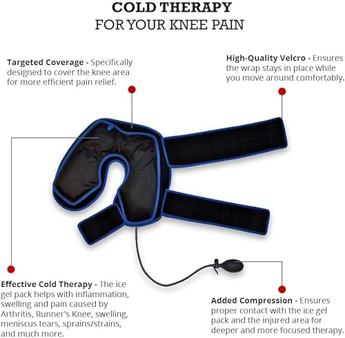 Miniatura 4 de Envoltura de hielo de rodilla para terapia de frío con compresión y 2 paquetes de gel de hielo, ideal para aliviar el dolor de rodilla, hinchazón,