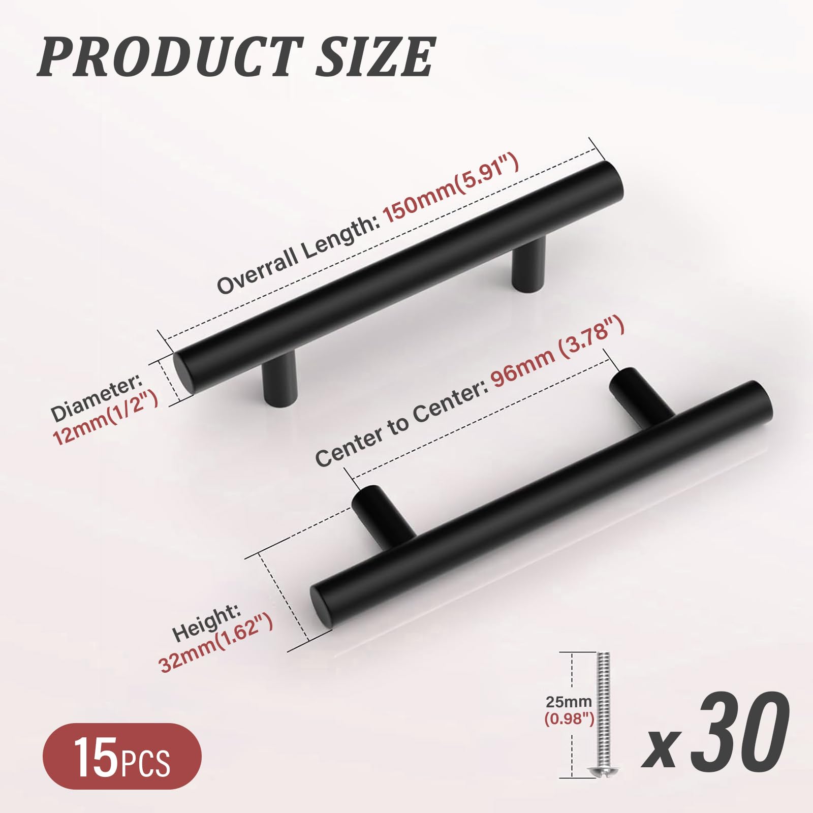 huipinghu 15-Pack 96mm Matt Black Cabinet Handles - Image 2