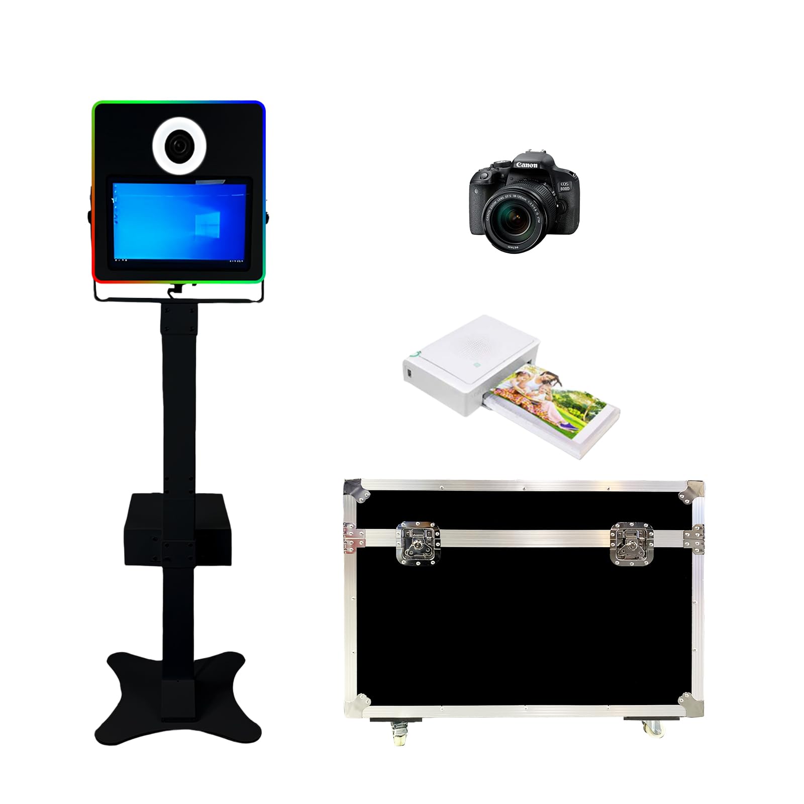 15.6in Portable DSLR Photo Booth Machine Touch Screen Camera Photobooth with RGB Light Ideal for Christmas,Weddings,Parties,Celebrations,and Events Rental (Black, Machine+Camera+Printer)