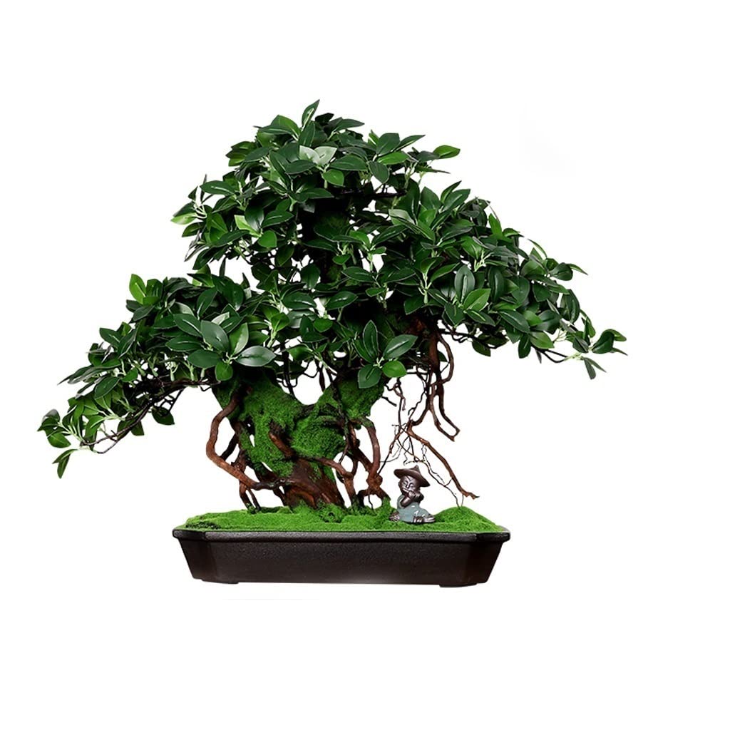 GLJTUO Artificial Bonsai Tree Simulation Banyan Tree Bonsai Indoor Trees Fake Green Plants Potted Ceramic Small Monk Zen Decor Indoor Greening Fake Tree