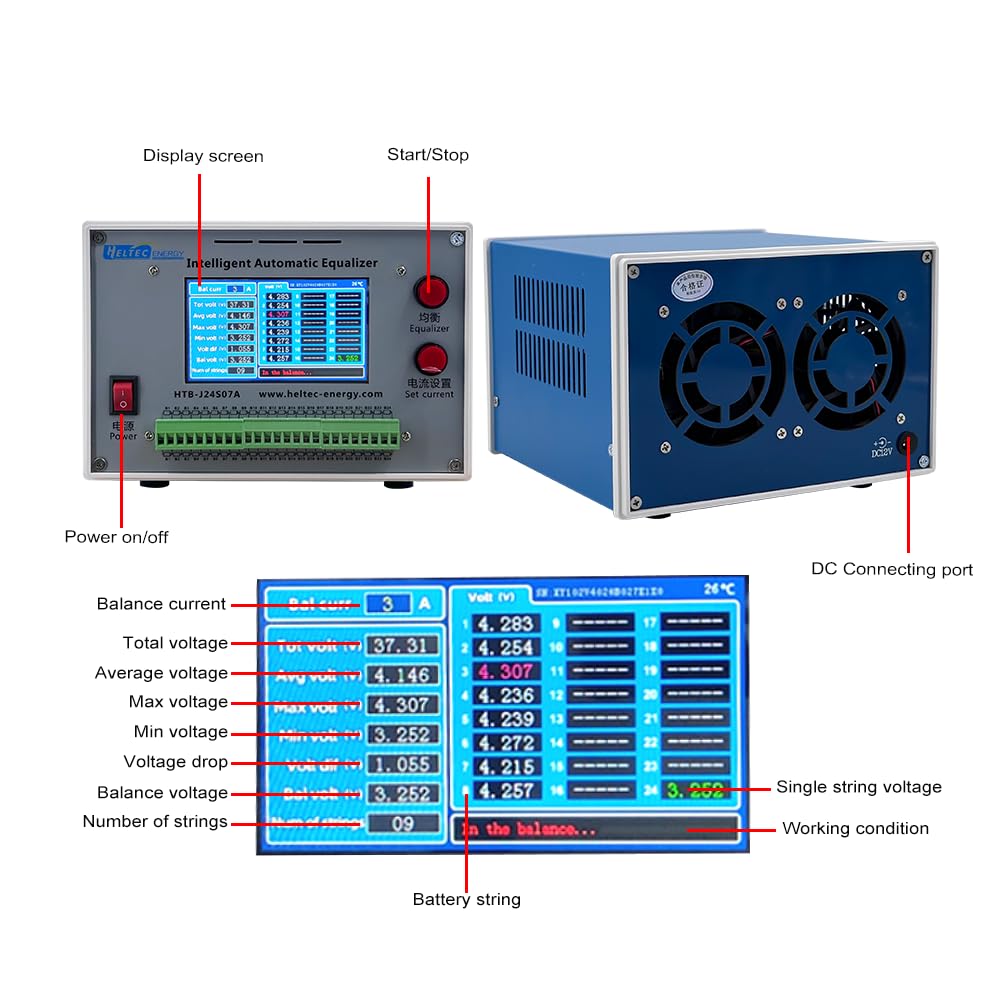 Heltec Lithium Battery Intelligent Automatic Equaliser 2S-24S 7A Battery Packs Automatic Balancer DC 12V 4A Power Supplyfor Ternary/LFP/LTO 2.0V-4.5V