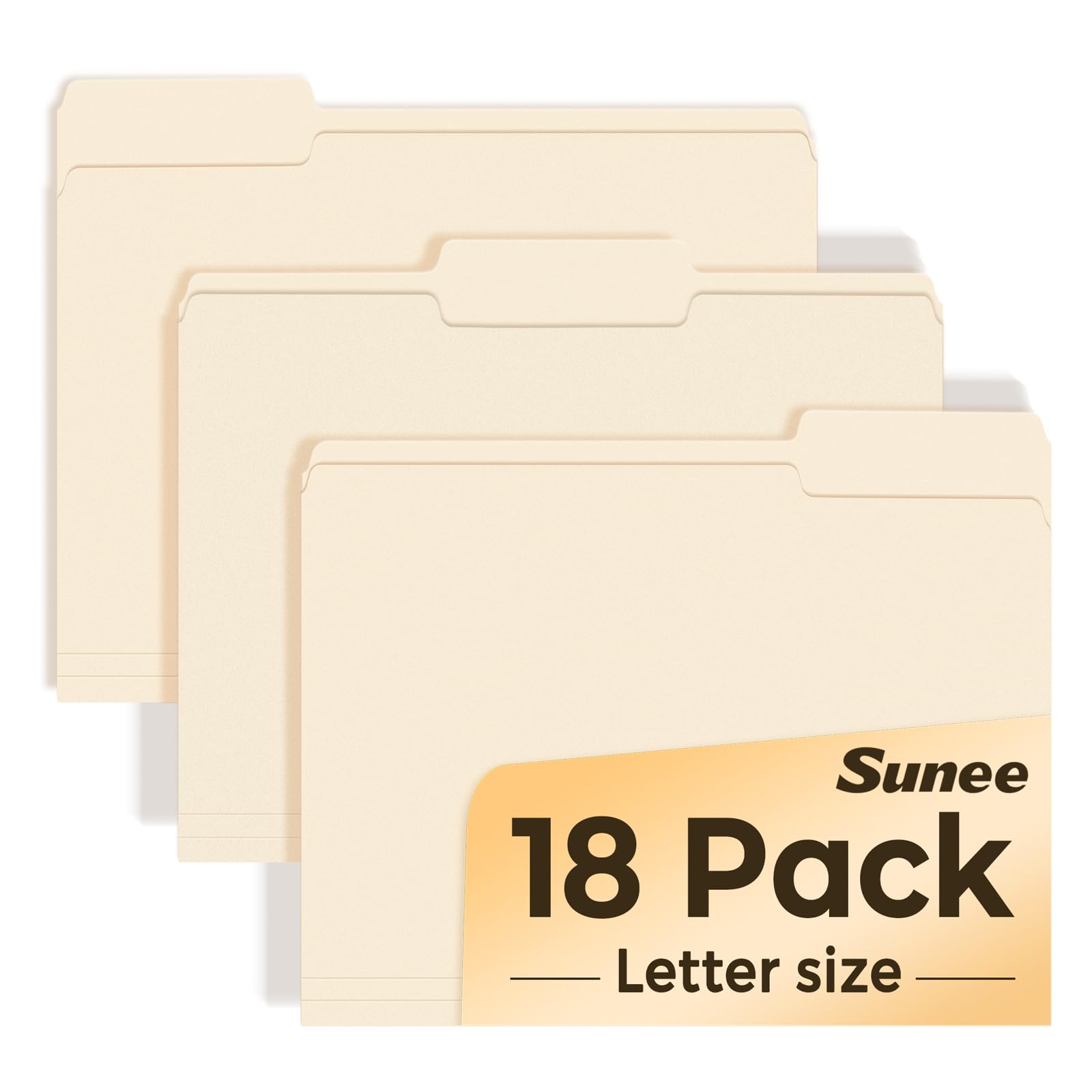 SUNEE 18 Pack Manilla File Folders, 8.5 x 11, 1/3 Cut Tab