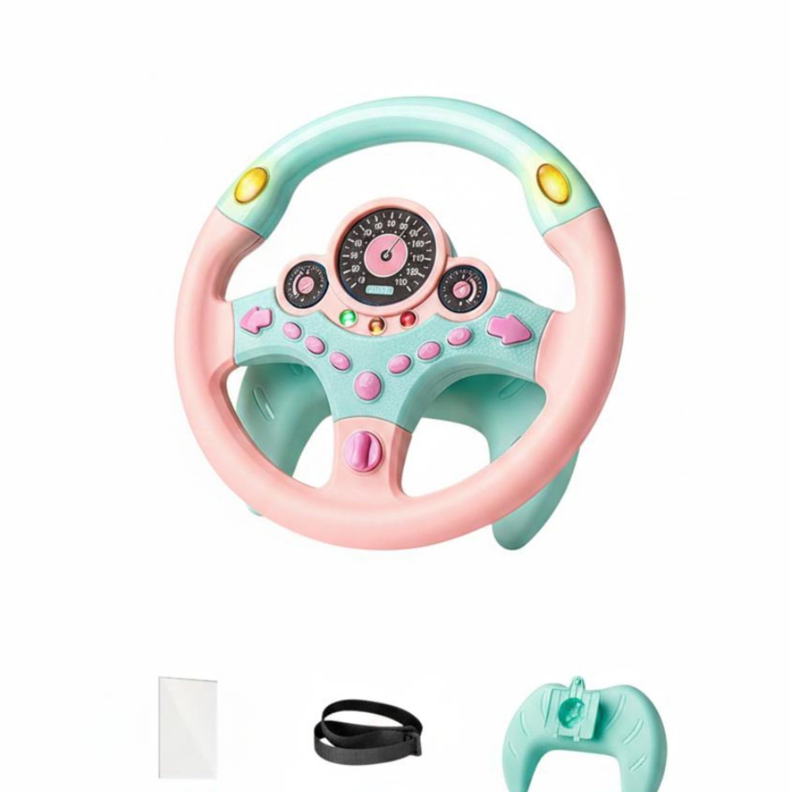 Sound and Light Effects Toy Steering Wheel Multi-Function Kids Interactive Driving Toy for Toddlers, Car Travel, Pink, U-Base Wo Bat-picture-10