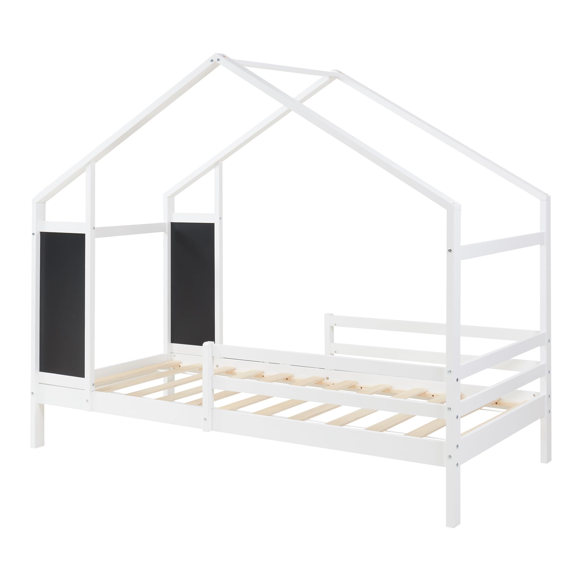 [en.casa] Cama Montessori Lorenskog en Forma de Casa Cama Infantil con Protección contra Caídas y Somier máx. 100 kg Madera de Pino 90 x 200 cm - Blanco