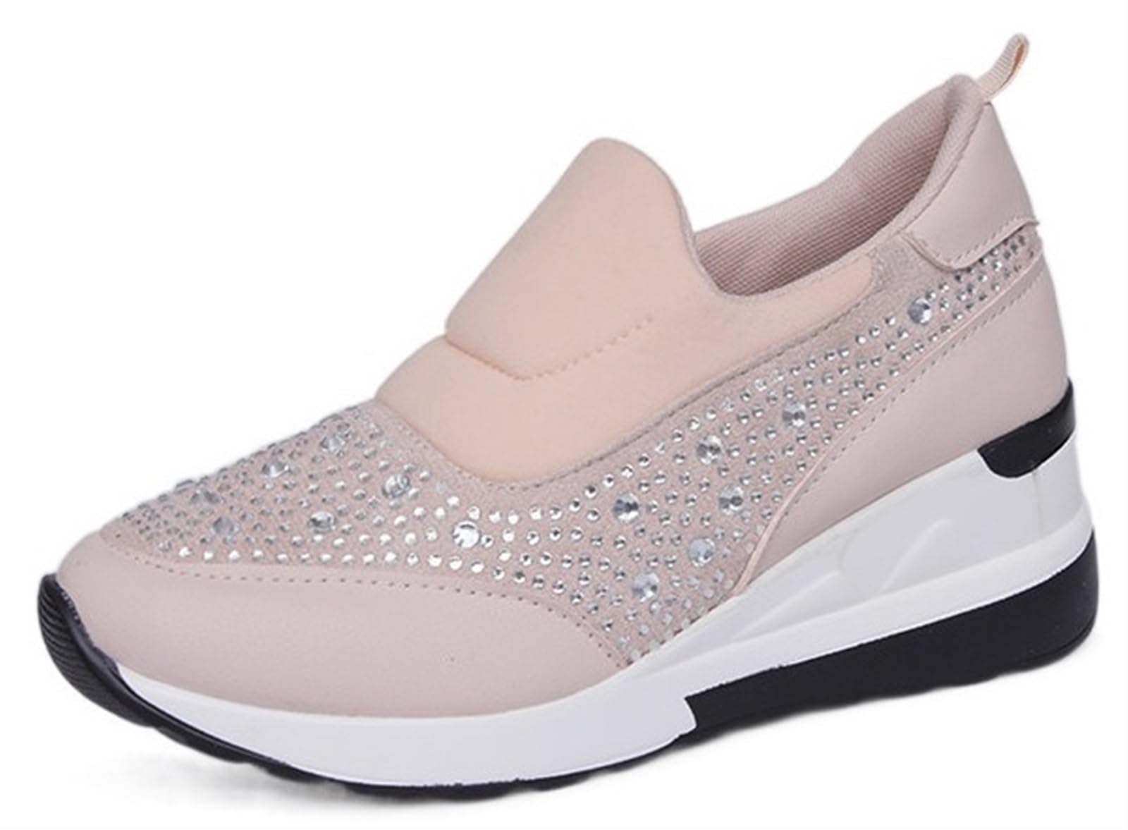 Donna Strass Zeppa Scarpe da Ginnastica Altezza Nascosta Aumento di Altezza Top Alto Punta Tonda Scarpe Sportive in Pelle Allacciate da Matrimonio Escursioni Outdoor Scarpe da Ginnastica