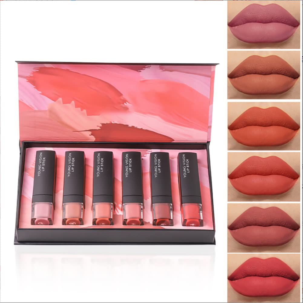 Theshiry 6Pcs Matte Lipstick Makeup Set, Long-Lasting Wear Non-Stick Cup, Nude Lip Gloss Set, Make Up Gift Set (Lipstick B)