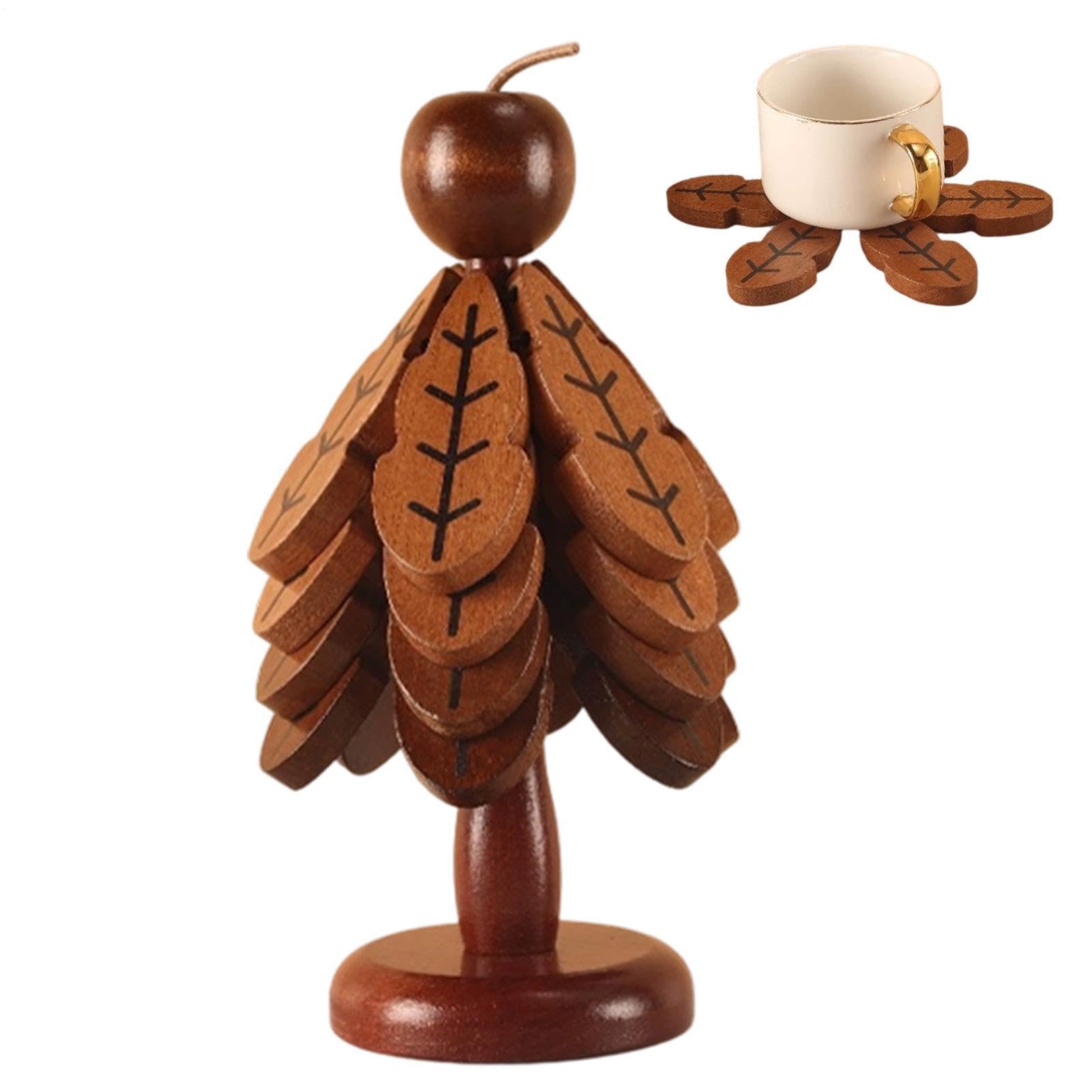 Set Salvamanteles Árbol De Madera Posavasos Navideños Antideslizantes | Posavasos Madera Árbol Para Vidrio, Mármol, Mesas, Platos Calientes, Ollas, Sartenes Y Teteras