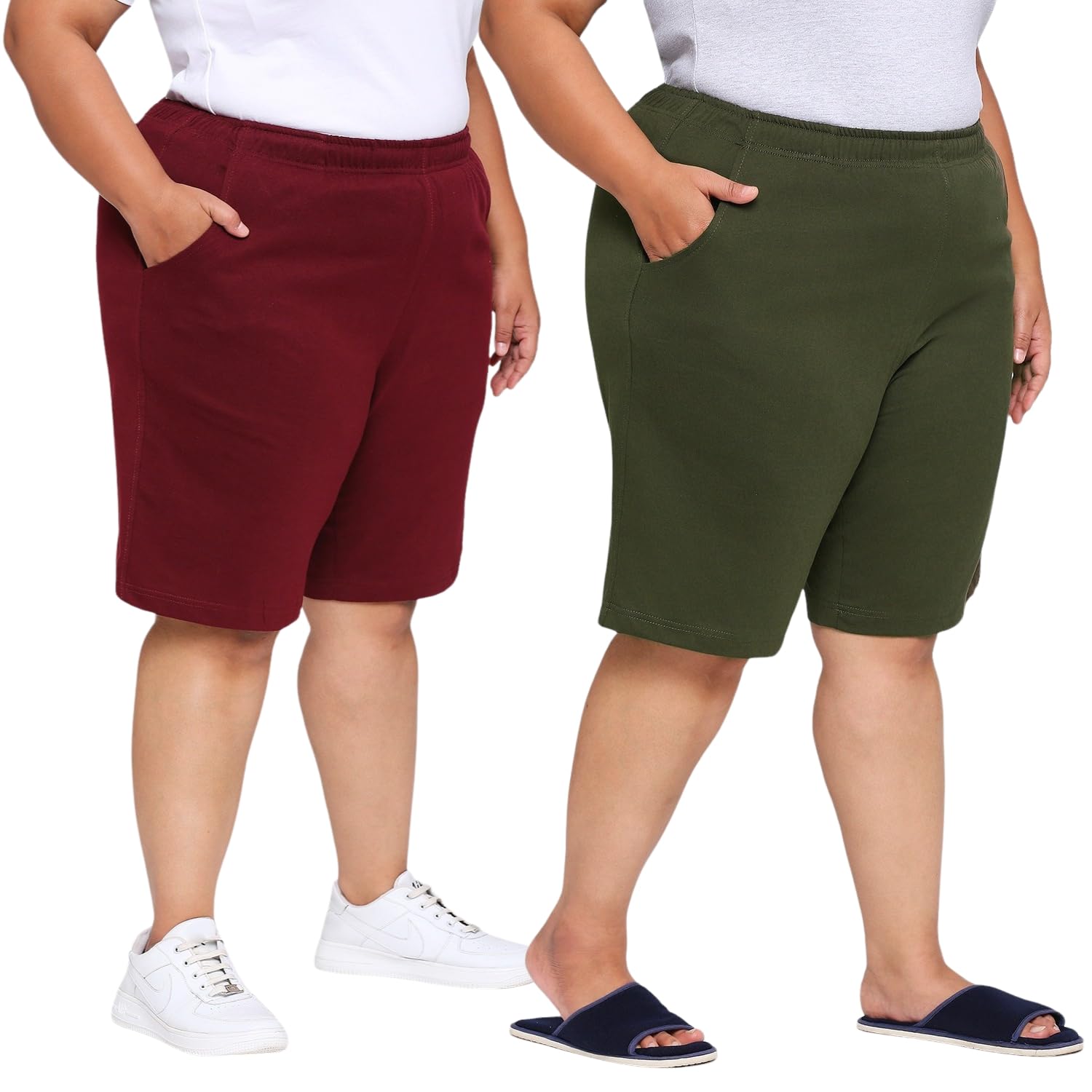 vaishvik Women's Plus Size Long Shorts - Combo Pack of 2-picture-10