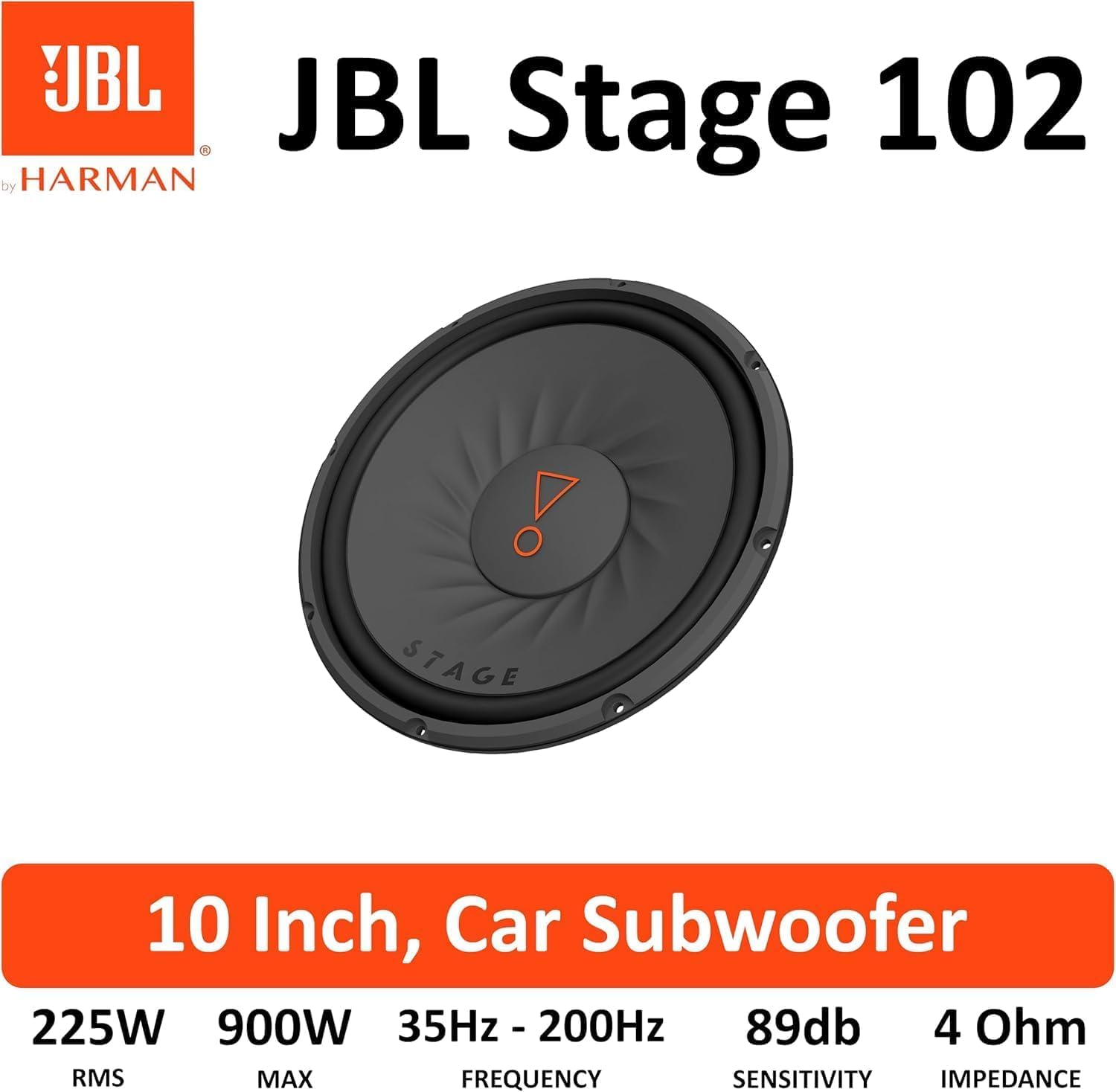 JBL Stage 102 subwoofer auto passivo 10 pollici 225 W RMS 900 W Max 4 Ohm 35-200 Hz