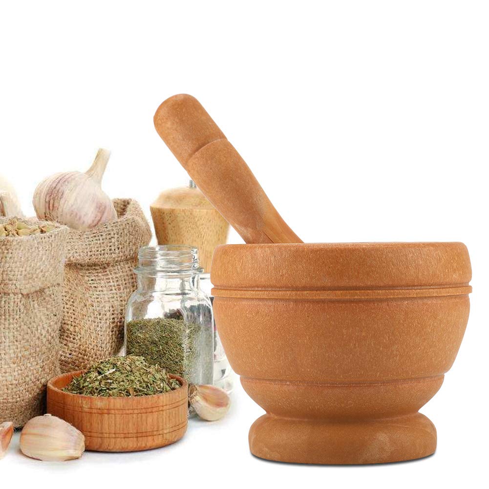 Lizealucky Wood Mortar And Pestle Set, Classic Grain Plastic Mortar With Pestle Bowl, Garlic Press Ginger Crusher, Spices Grinding, Herb Spice Masher (Wood)