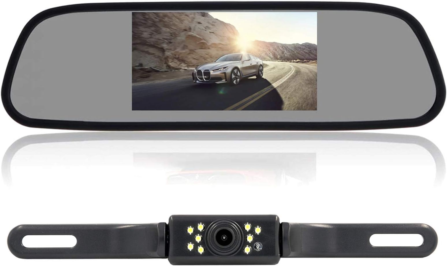 WEIKAILTD Backup Camera and Monitor Kit, 4.3" Car Vehicle Rearview Mirror Monitor for DVD/VCR/Car Reverse Camera Waterproof License Plate Rear View Camera