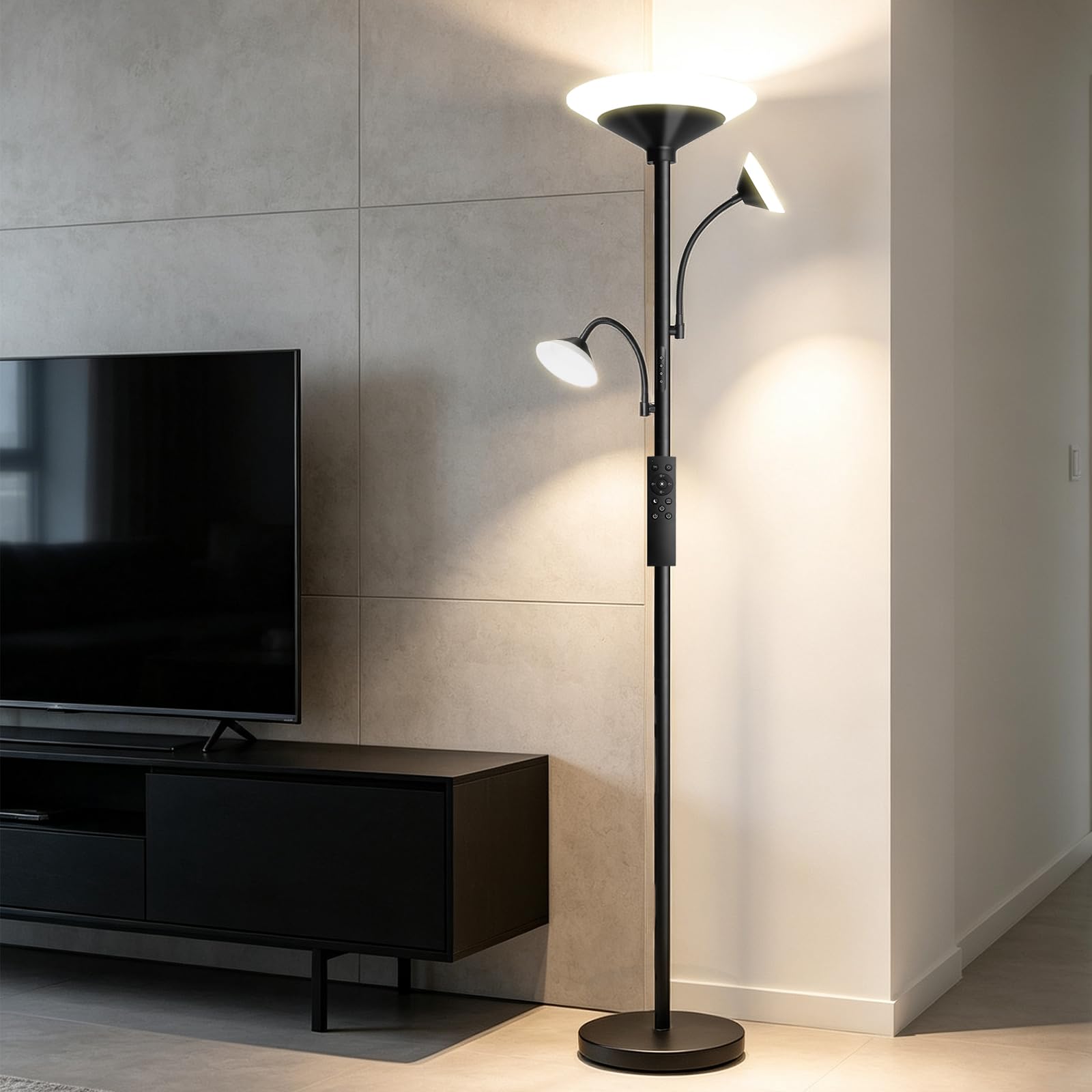 3-Licht Stehlampe LED Wohnzimmer, 39WDimmbar Deckenfluter mit Fernbedienung