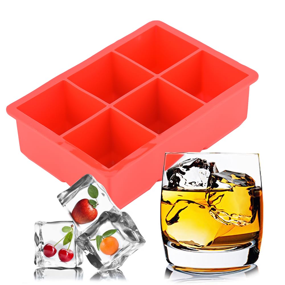 Silicone Large Ice cubess Tray, Ice Moulds With Lid, Easy-Release, Ice cubess Tray, Silicone Large 2 Inch Ice cubess moldsss With Lids, (red)
