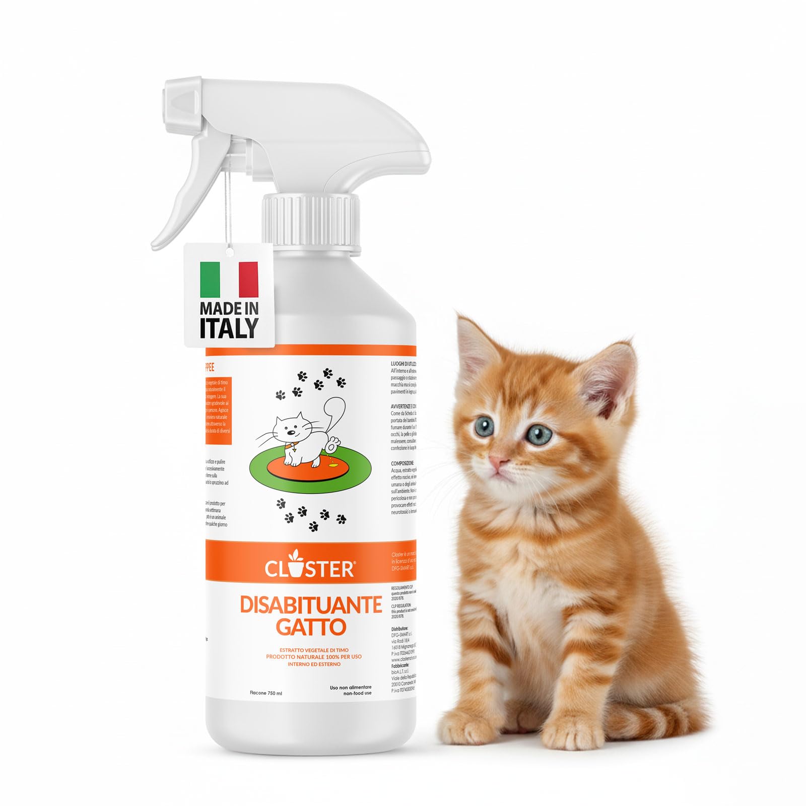 CLOSTER STOPPEE - Disabituante Gatti 750 ML - Spray Disabituante per Gatti vegetale a Base di Timo - Dissuasore per Gatti per Interni ed Esterni - deterrente per Gatti agisce in Modo 100% Naturale