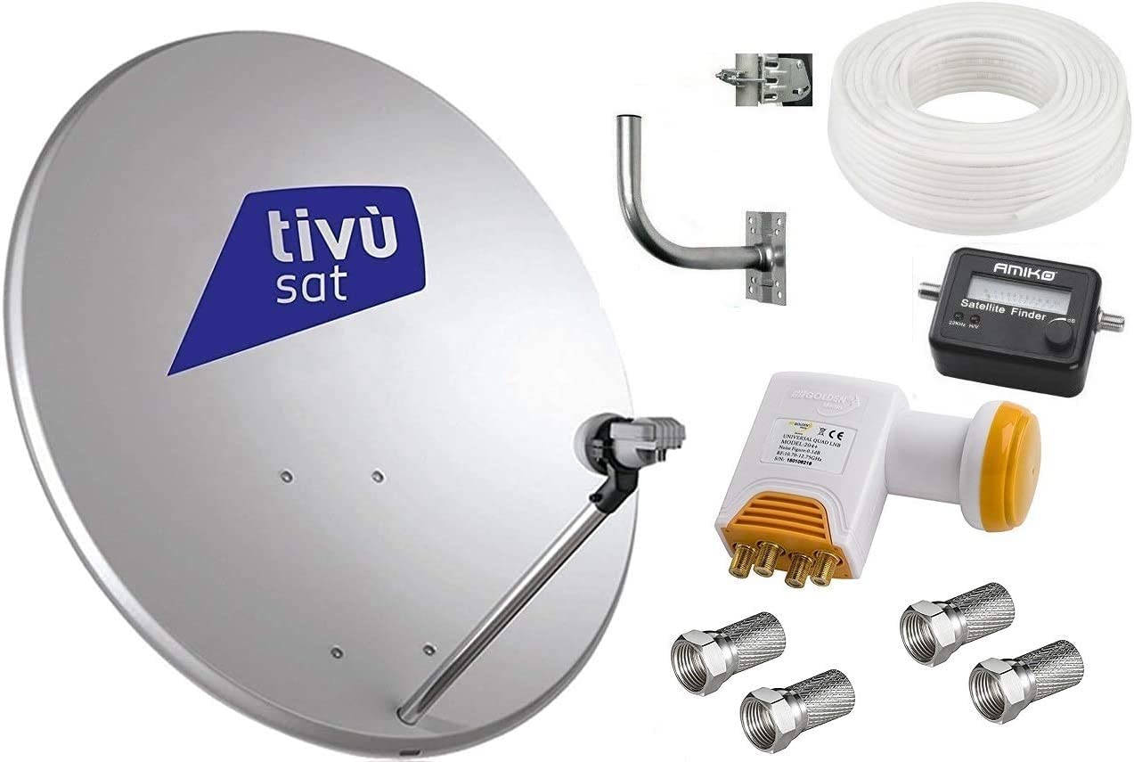 ANFEL KIT SAT COMPLETO PARABOLA 80 CM LNB 4 USCITE STAFFA SAT FINDER CAVO E SPINOTTI