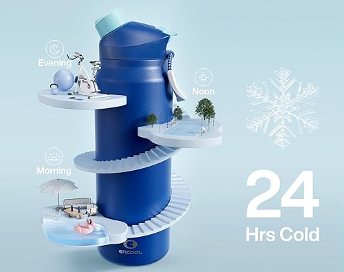 Miniatura 2 de ENCOOL Botella de agua aislada de 32 oz con tapa con popote y boquilla, acero inoxidable, sin BPA, a prueba de fugas, doble pared, para deportes,