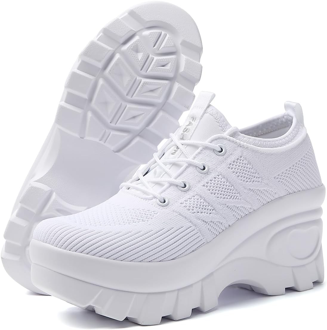 Women's Chunky Platform Comfort Orthopedic Wedge Walking Shoes Fashion Knitted Breathable Lace Up Lug Sole Casual Non-Slip Running Shoes with Arch Support - Image 4