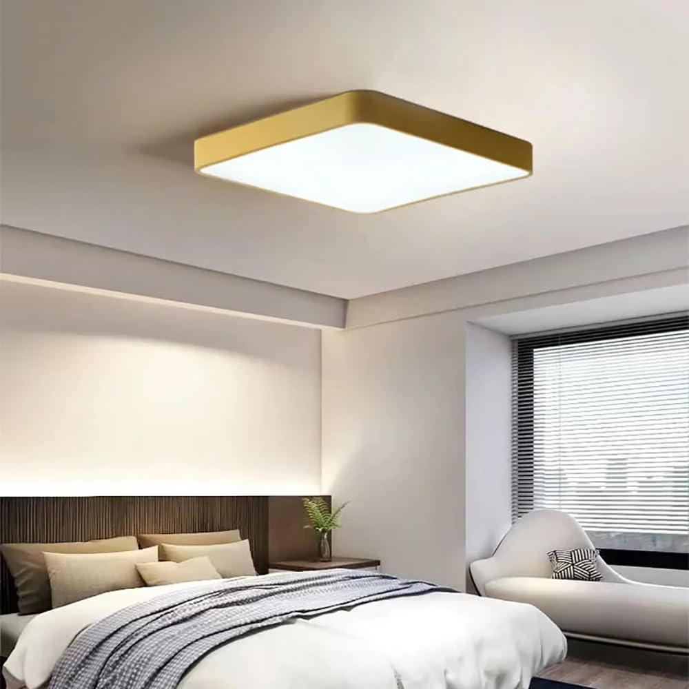 Plafonnier LED carré moderne 64W de 61 cm à intensité variable jaune