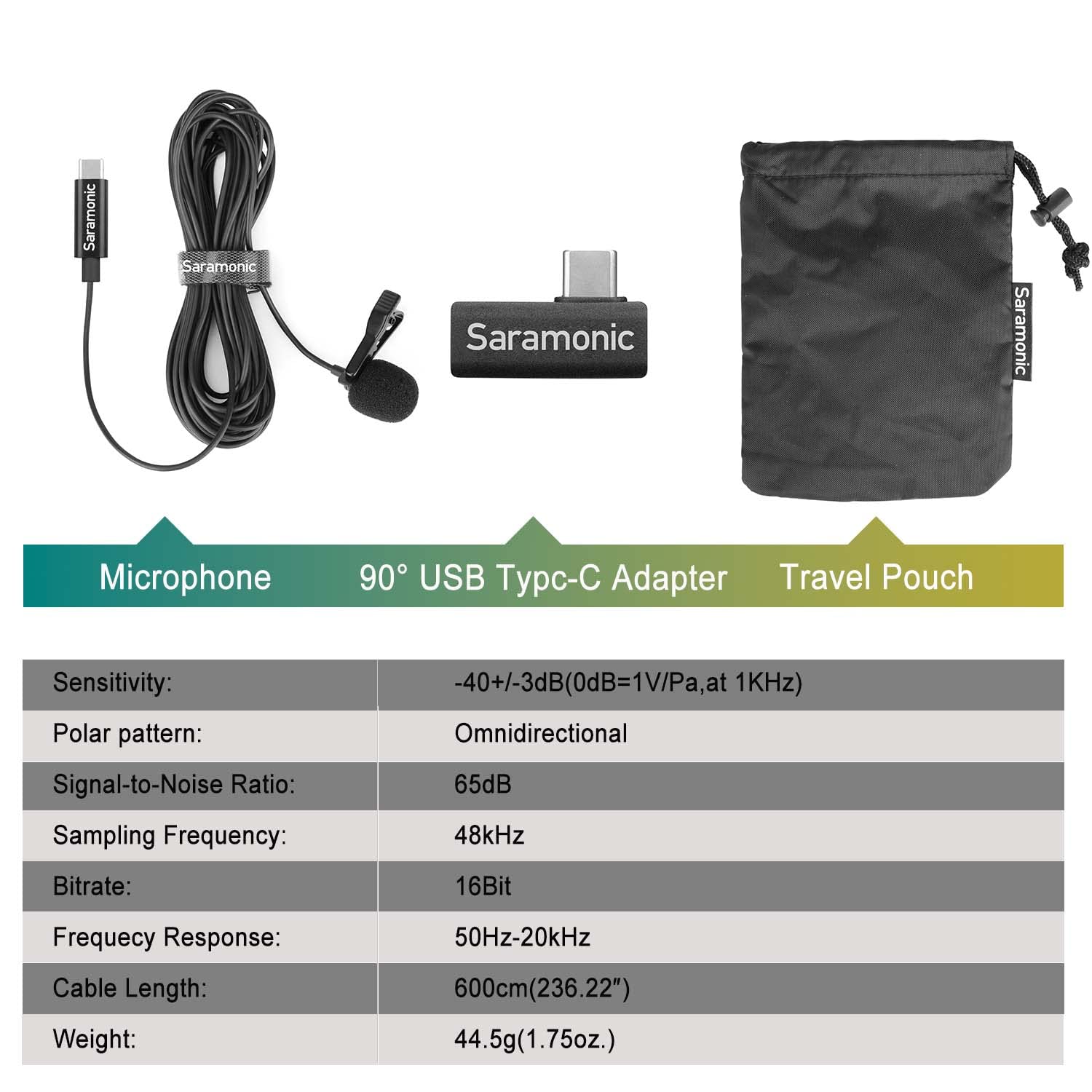 Saramonic Microfoni LavMicro U3B, Plug & Play Microfono Lavalier omnidirezionale per smartphone, tablet dispositivi USB-C, ideale per vlogging, riprese, registrazione, live streaming (236,22 ″)