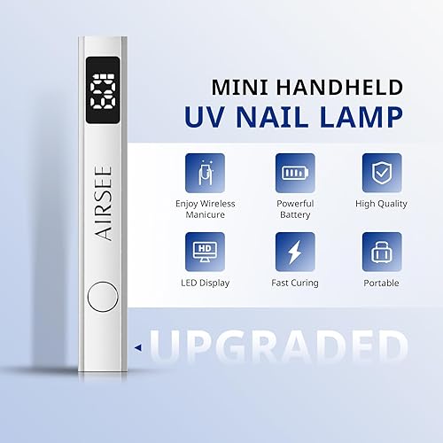 Miniatura 2 de AIRSEE Mini lámpara de uñas inalámbrica, luz UV de mano con pantalla LCD para uñas de gel, secador de uñas USB recargable para secado rápido,