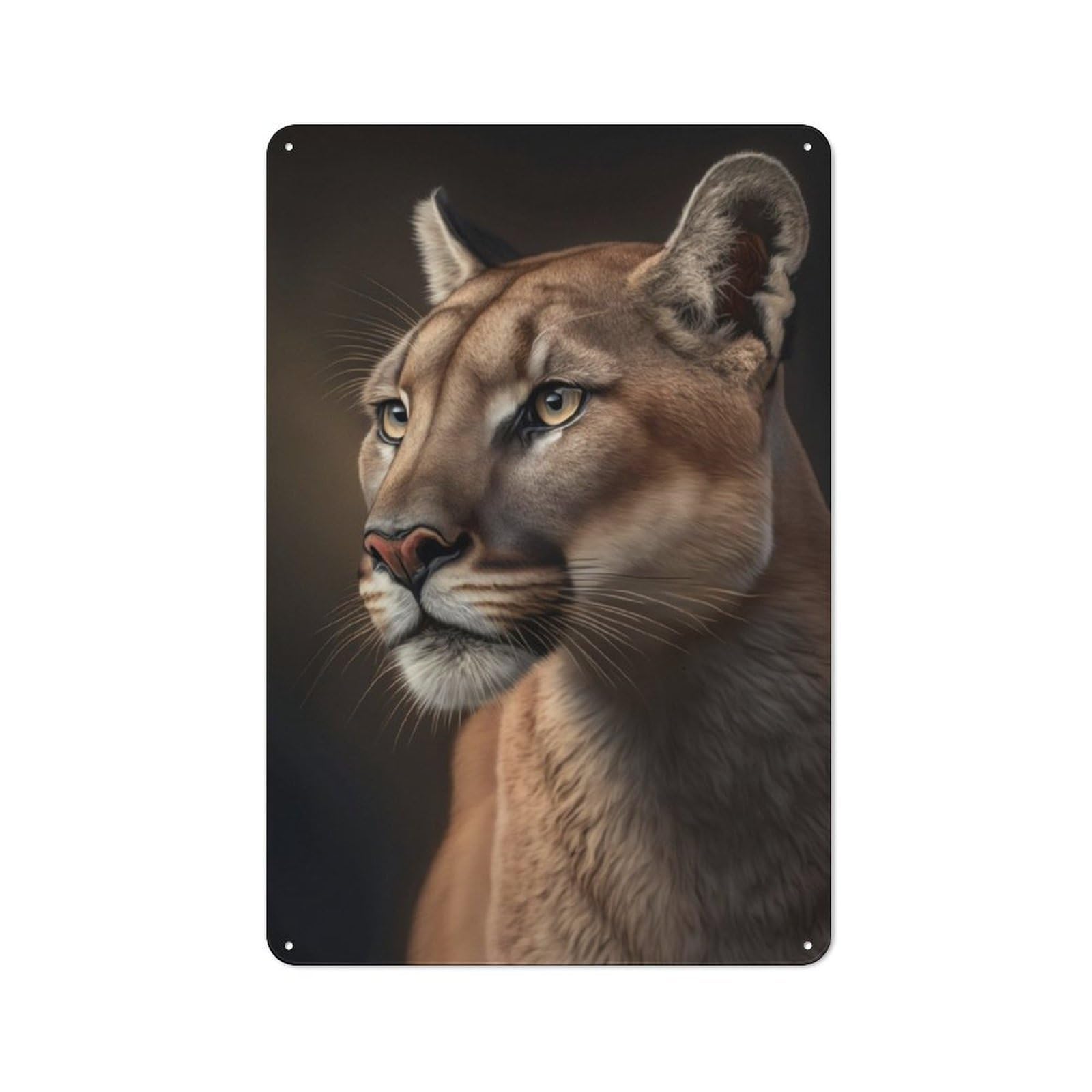 Junmoney Cougar Portrait On Dark Tin Wall Plaque 30X20cm With For Man Cave Or Games Room, For Updating Man Cave And Games Room After Moving