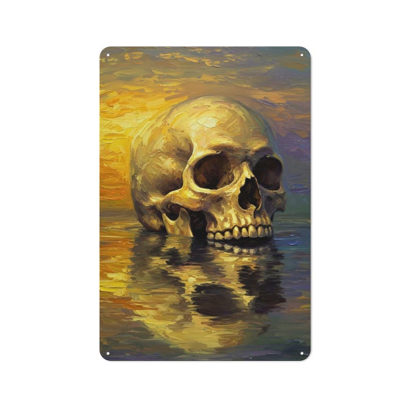 Junmoney Memento Mori Reflections Garage Metal Sign 30X20cm, Retro Workshop Wall Decor For Tool Room, Garage, Studio Or Home Bar