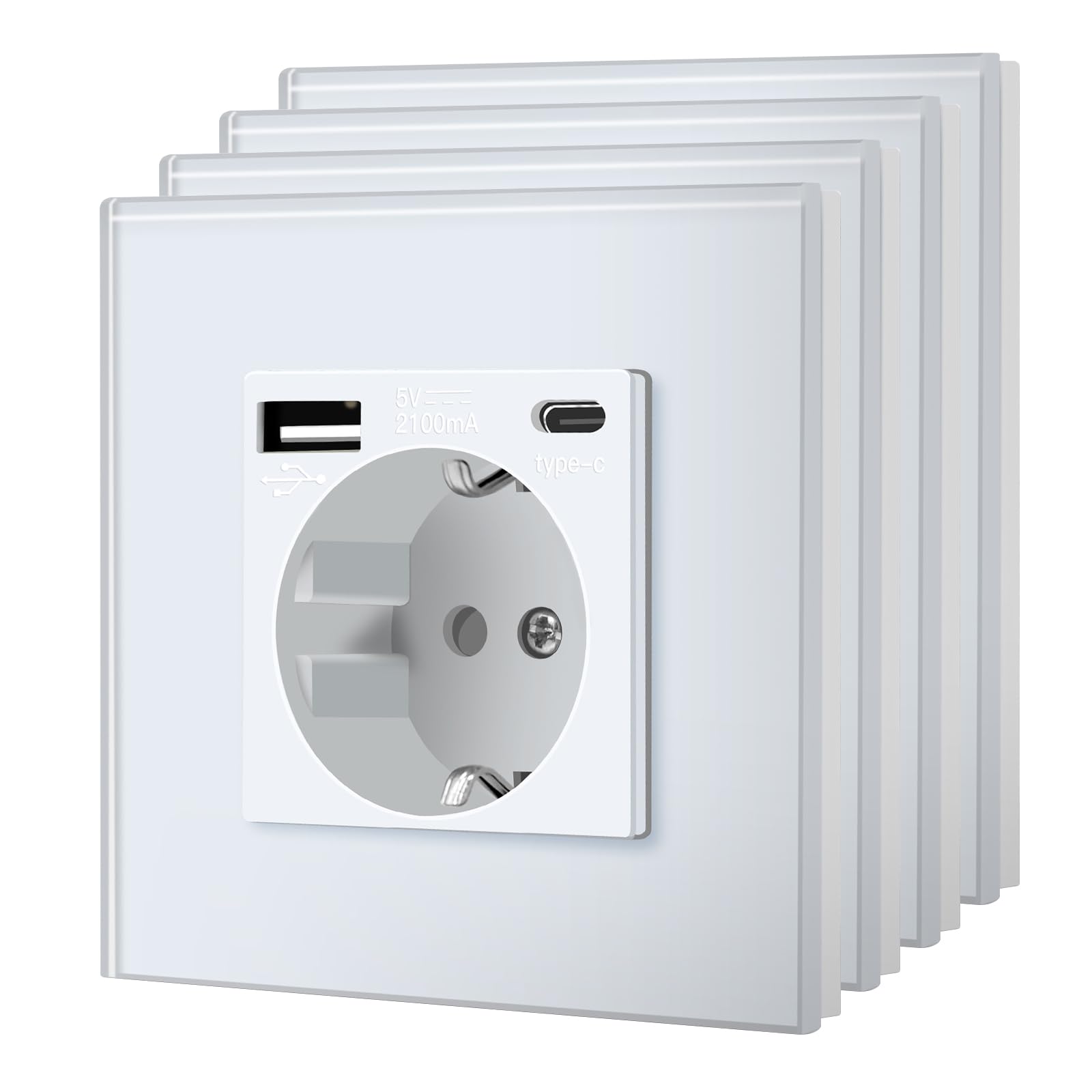 BSEED Enchufe de Pared con USB C,Enchufes Dobles Empotrados con Cristal,Toma de Corriente,Seguridad infantil,Fácil de Instalar,M Serie,2 Enchufes con USB y Tipo C,157mm Blanco — view 7