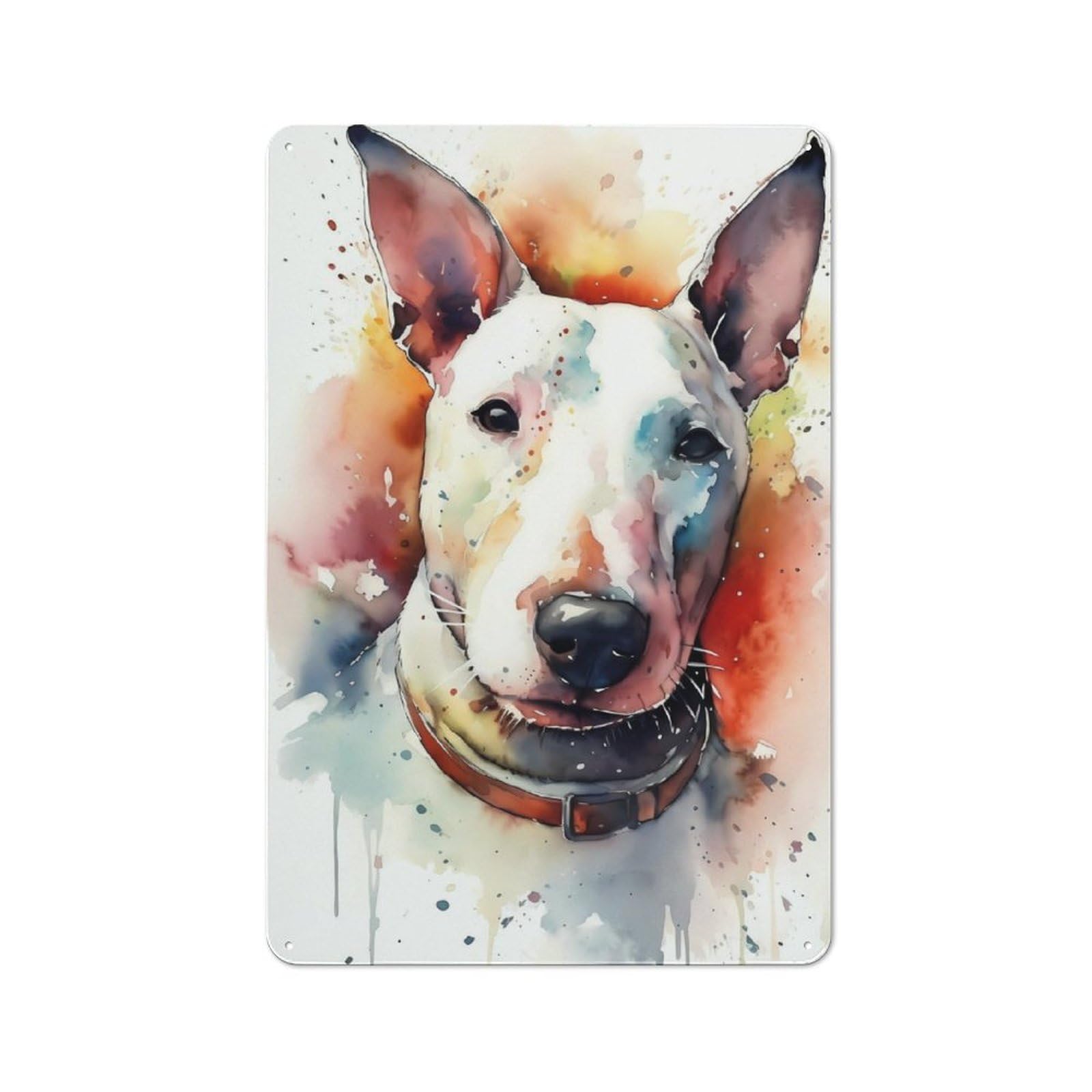 Vintage Metal Sign with Bull Terrier Watercolor Design 30x20cm, Rustic Bar Wall Plaque for Bar, Kitchen, Garage Or Games Room