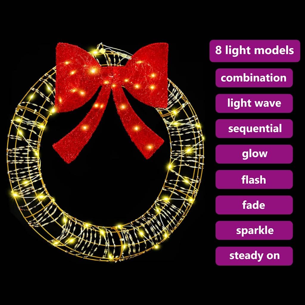 Couronne décoration Noël avec 60 LED Blanc Chaud 76 x 76 x 8 cm Pet, Guirlande Lumineuse USB, Ornement Suspendu pour intérieur extérieur, Ambiance Festive chaleureuse