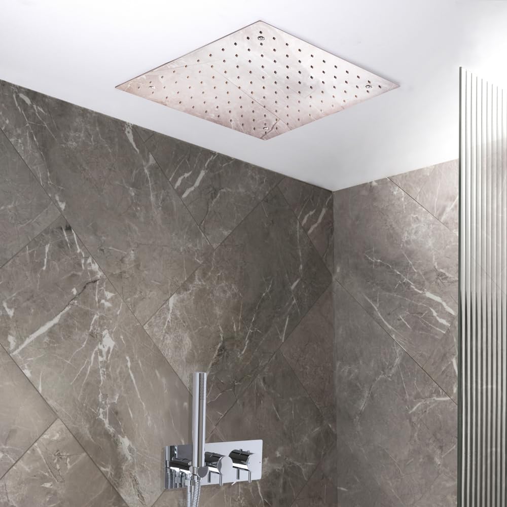 Milano Chrome Otto Thermostatic Mixer Valve 400Mm Rainfall Shower Head Handset