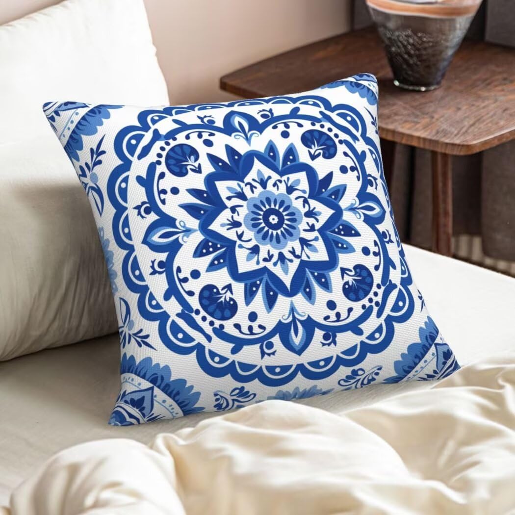 Kissenbezug 50x50 4er Set Leinen Kissenbezüge Boho Dekorative Sofakissen Zierkissen Blau Couchkissen Outdoor Kissen Zierkissenbezüge Deko Kissen für Sofa Schlafzimmer Wohnzimmer Balkon -LI258