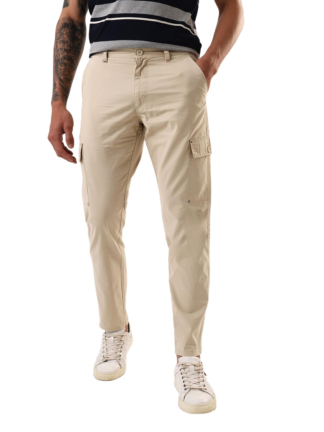Men Solid Slim Fit Casual Cargo Trousers-image-34