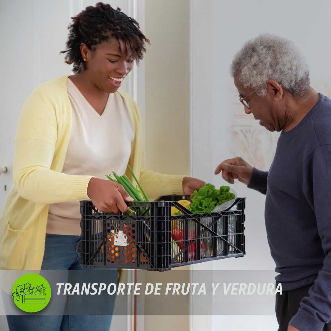Caja de almacenaje de 30x40cm, caja de frutas y verduras, cesta apilable para frutas y verduras, 15 kg, color negro (12)