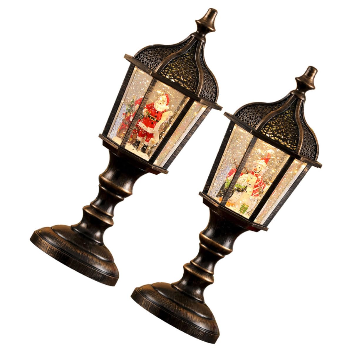 STOBAZA 2 Pezzi Lanterna Decorativa di Natale Musicale in Resina con Illuminazione USB e Batteria, per Decorazione Casa e Ufficio con Atmosfera Festiva Natalizia