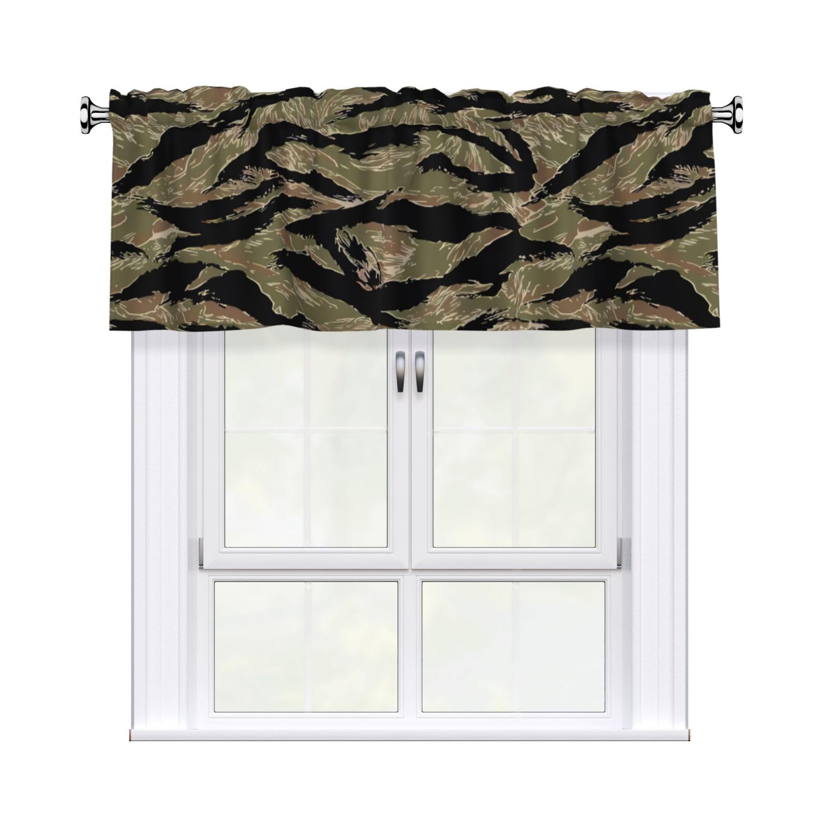WHJDPP Tiger Stripe Camo Prints Charming Kitchen Window Cover – 54x18 Inch Peach Skin Valance with Decorative Print