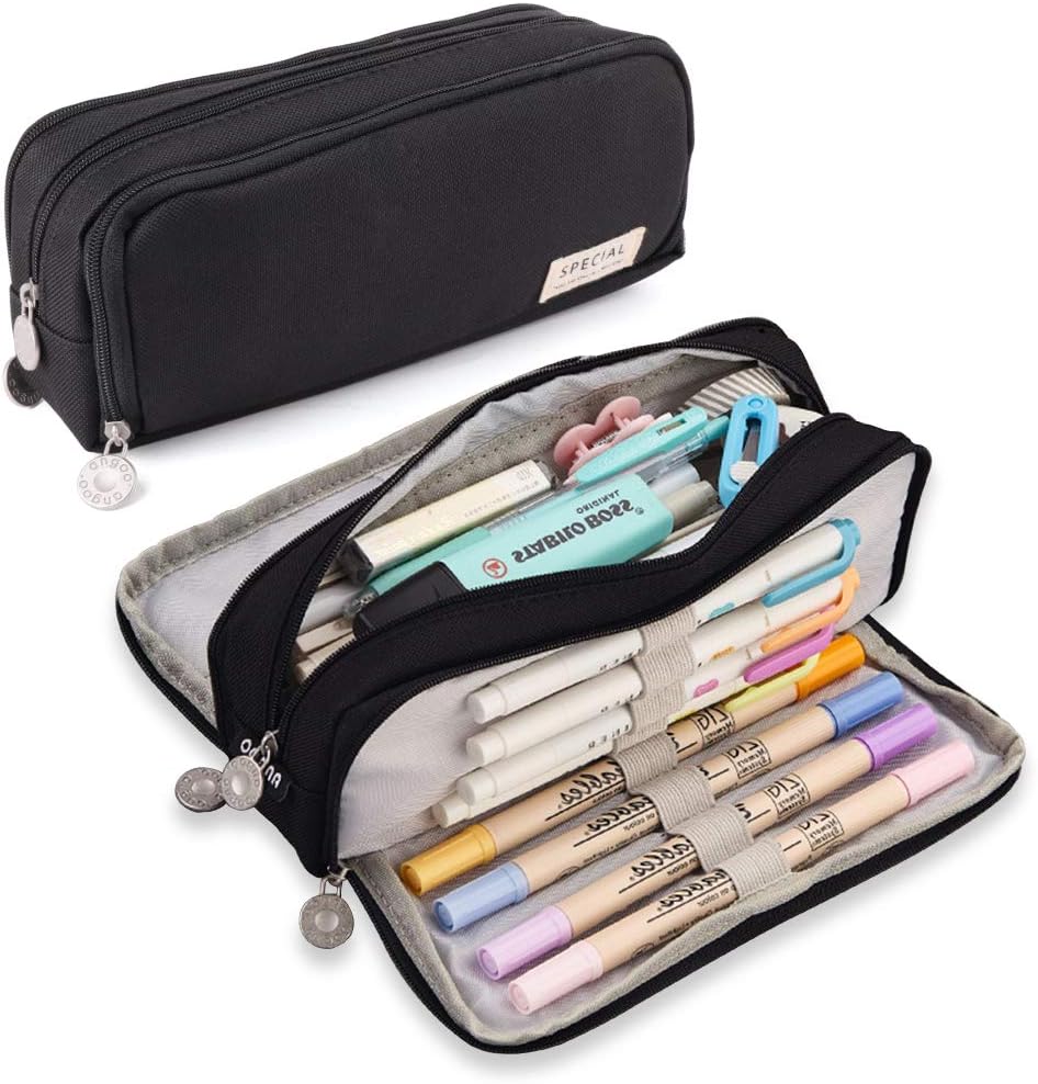 iSuperb Large Pencil Case 3 Compartments Pencil Pouch Big Capacity Pencil Bag Oxford Stationery Storage Pen Bag Cosmetic Makeup Pouch for Women