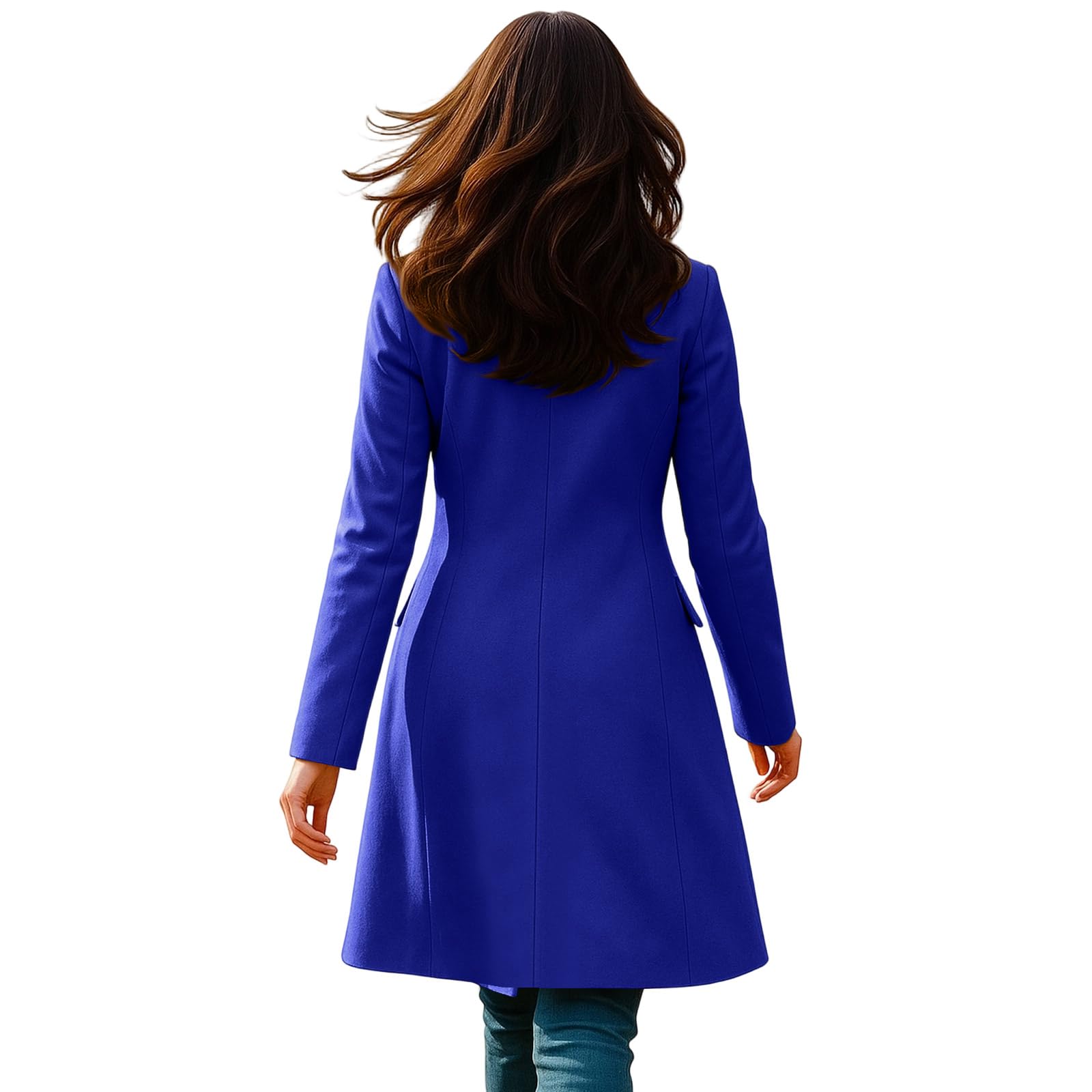 FUPODD Damen Mantel Lang Elegant Trenchcoat Winter Zweireihig Wollmantel Mittellang A Linie Wintermantel Warm Wolle Mit Knöpfen Damen-Mäntel Revers Winterjacke Einfarbig Übergang Damenmantel Casual