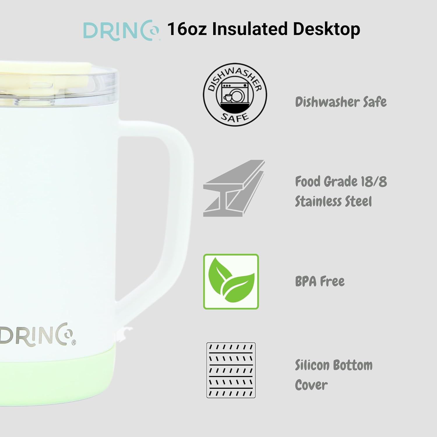 Drinco 16 oz Coffee Mug, Vacuum Insulated Camping Mug with Lid, Double Wall Stainless Steel Travel Mug Insulated Tumblers Coffee Mugs Coffee Cups Tea Cup (16oz Artic White) - Image 6