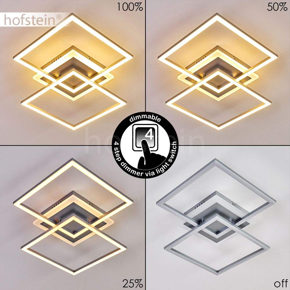HOFSTEIN LED Deckenleuchte Lithgow, dimmbare Deckenlampe aus Metall in Silberfarben, moderne Leuchte dimmbar über Lichtschalter, 25 Watt, max. 2600 Lumen, 3000 Kelvin, Wohnzimmer, Küche, Esszimmer