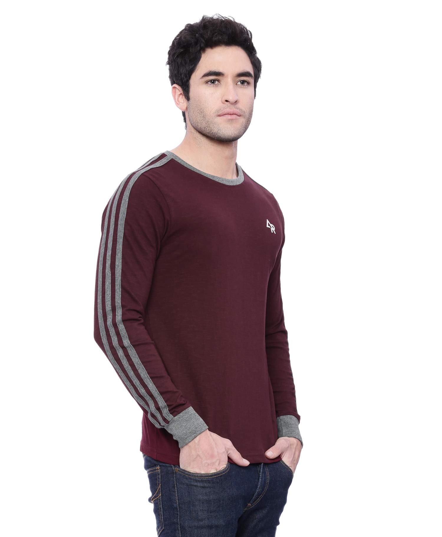 ADRO T-shirt da uomo a maniche lunghe a blocchi di colore