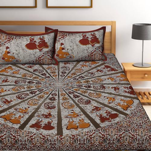 Image of Queenie Pure 100% Cotton Double Bed Sheet with 2 Pillow Covers (Bedsheet for Double Bed Cotton,