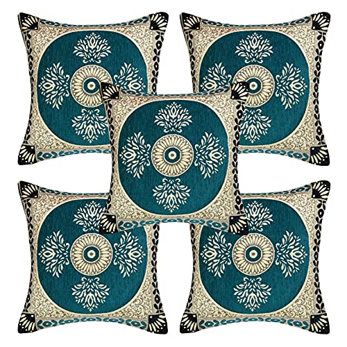 Image of Chenille Cushion Cover for Sofa & Living Room | Soft Decorative Throw Pillow Cover | 40x40 cm Pillow Case for Home, Bedroom & Office Decor (Navy-Sky-1)