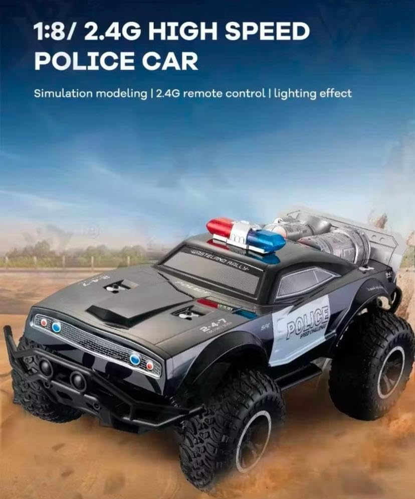 Pihura Remote Control Police Car Toy (18.5X9.5X7.5in) with Lights and Sirens for Boys - 1:8 RC Cop Car with Two Rechargeable Battery - Durable R/C Squad Car for Kids 1