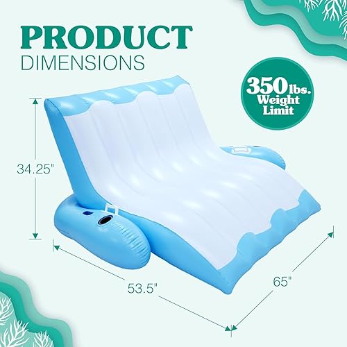 Miniatura 3 de 4E's Novelty Flotador inflable para dos personas con soporte para tazas, tumbona de alta resistencia para adultos, flotadores flotantes flotantes