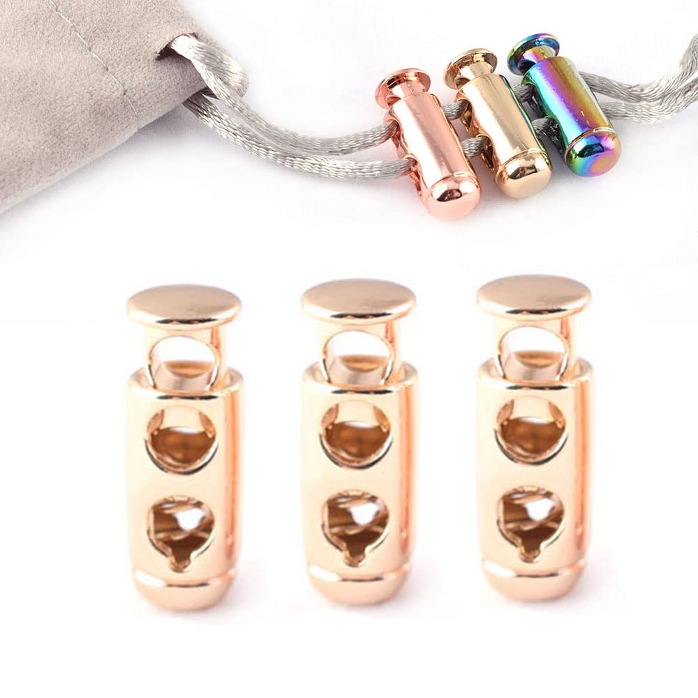 BEKWS Metal Toggle Spring Stop Fastener - Spring Fastener Cord Lock Double Hole Round Toggle End